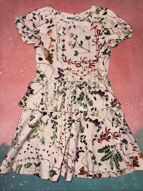 Molo Floral Peplum tiered Dress Botanical Print girls 3 4 98 104 organic
